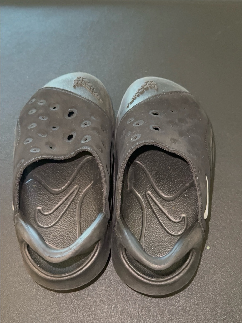 Nike Kids Black Slip-On Clog Sandals with Gray Toe Accents